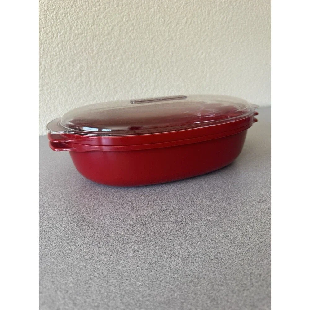 KitchenAid Red Microwave Steamer Cooker 3 Piece Set w/ Lid & Basket 13.5”